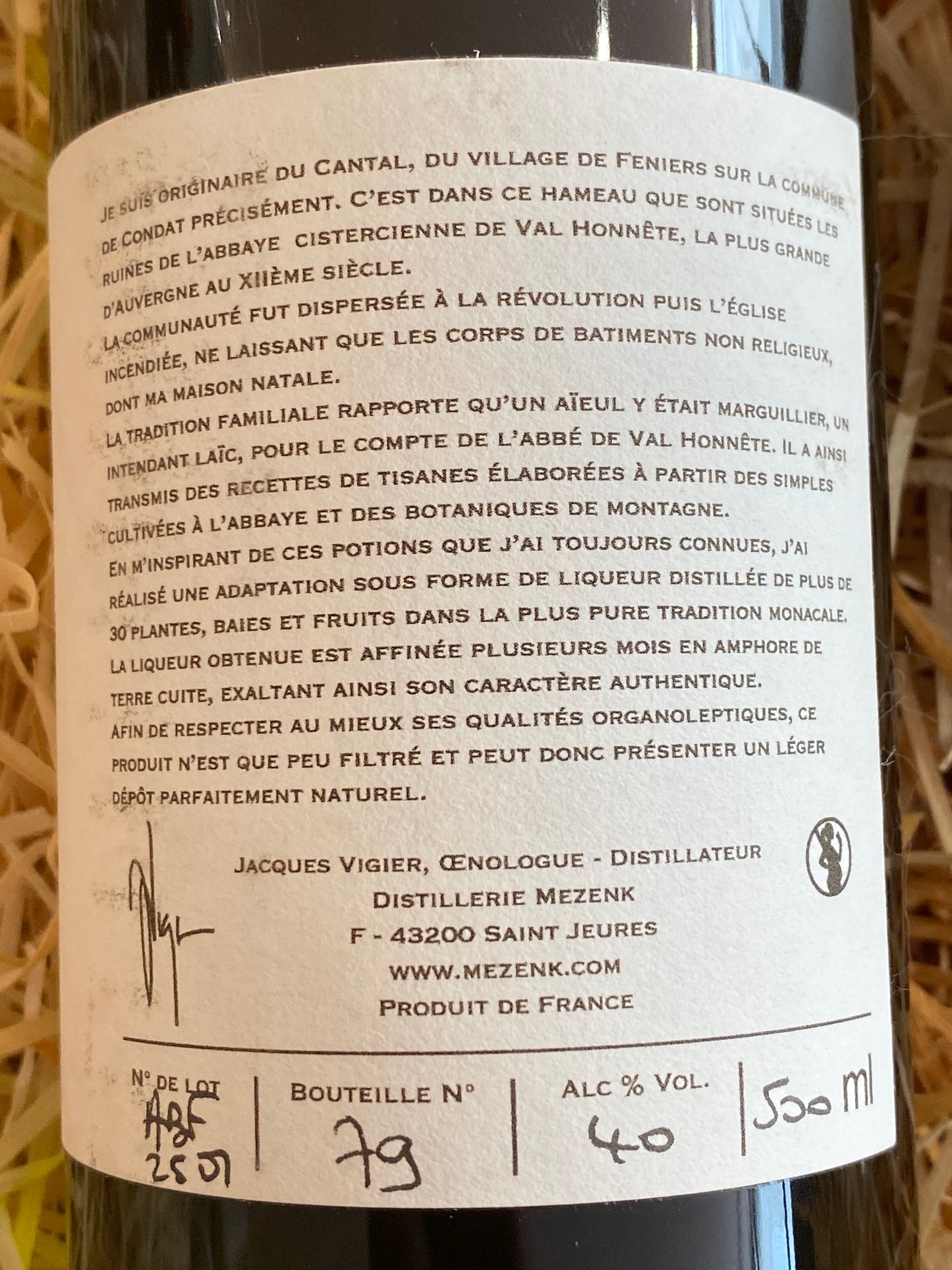 MEZENK - Liqueur distillée de l'Abbaye de Féniers 50cl 40%