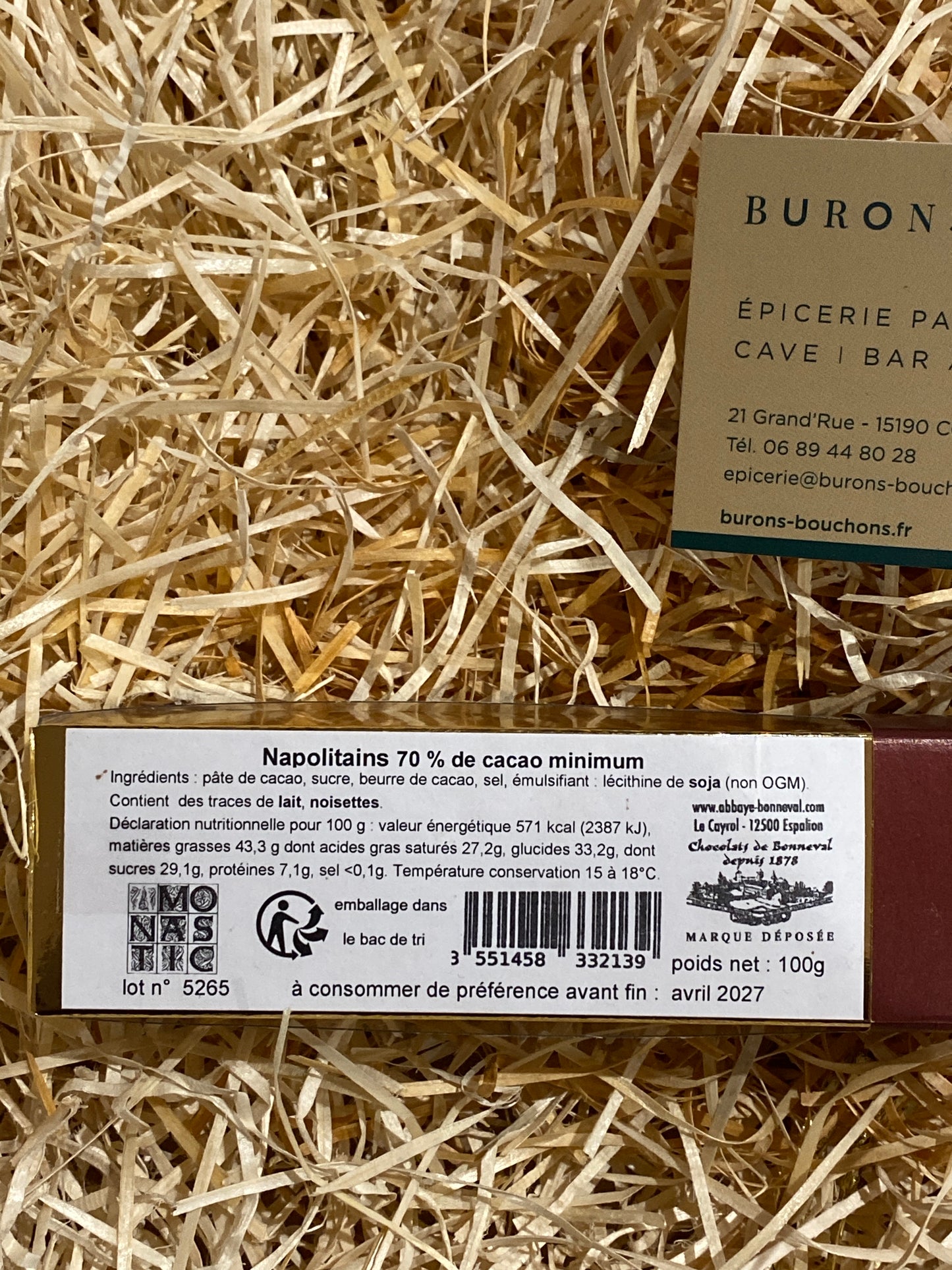 Napolitains 70% Cacao 100g - Aveyron ND de Bonneval (Produits Monastiques)